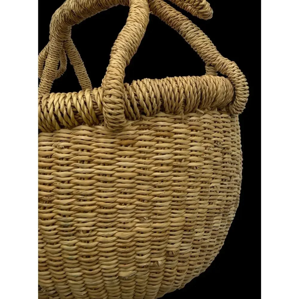 Handmade Bolga Basket Ghana Garden Small Herb Gathering Woven Elephant Grass 9